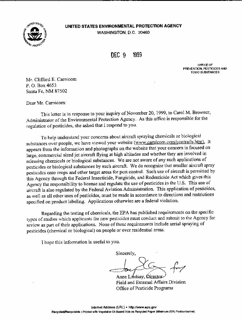 EPA's letter of response to Clifford Carnicom